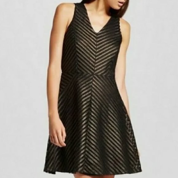 Mossimo Supply Co. Dresses & Skirts - Mossimo Black Sheer Striped Textured Dress With Black Slip Underneath Size Med